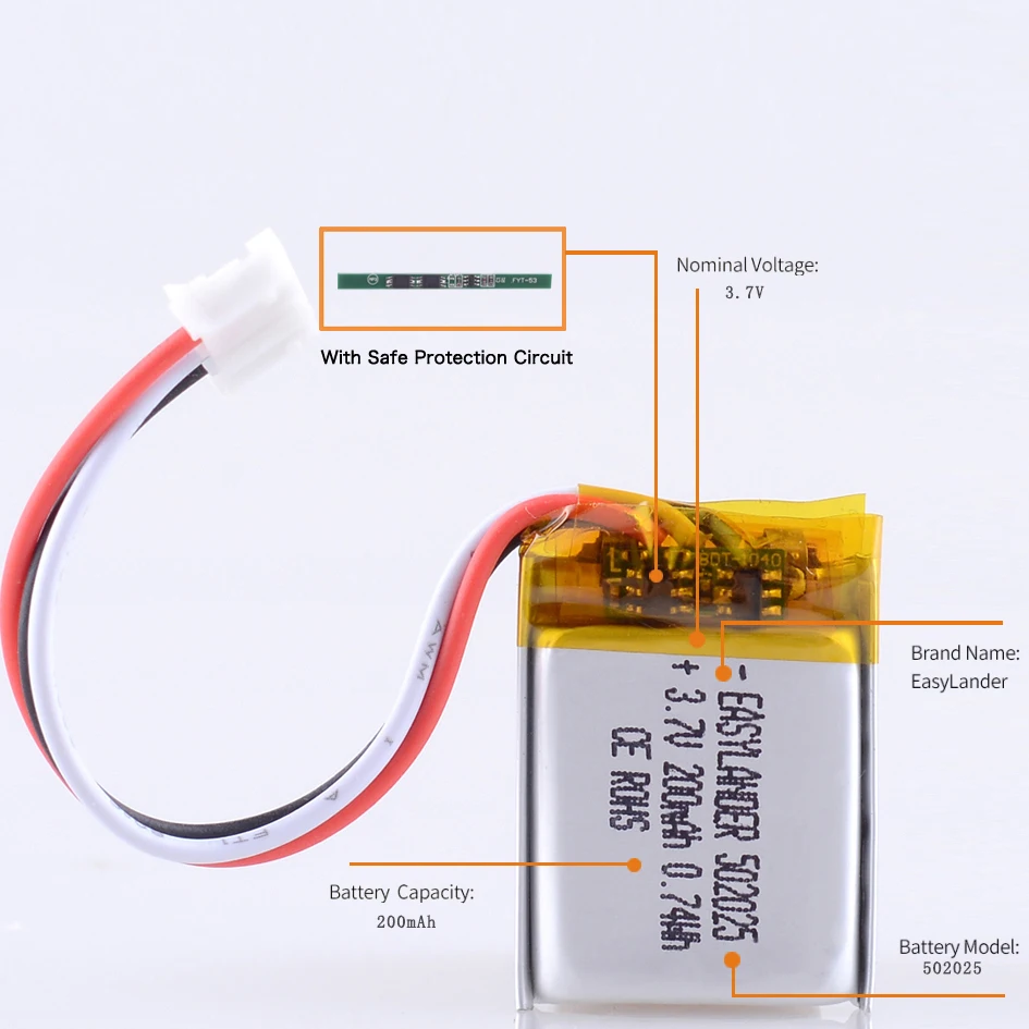 JST2.0mm 3Pin 3.7V 302025 402025 150mah 502025 602025 250mah 702025 802025 902025 Lithium Li Polymer Battery