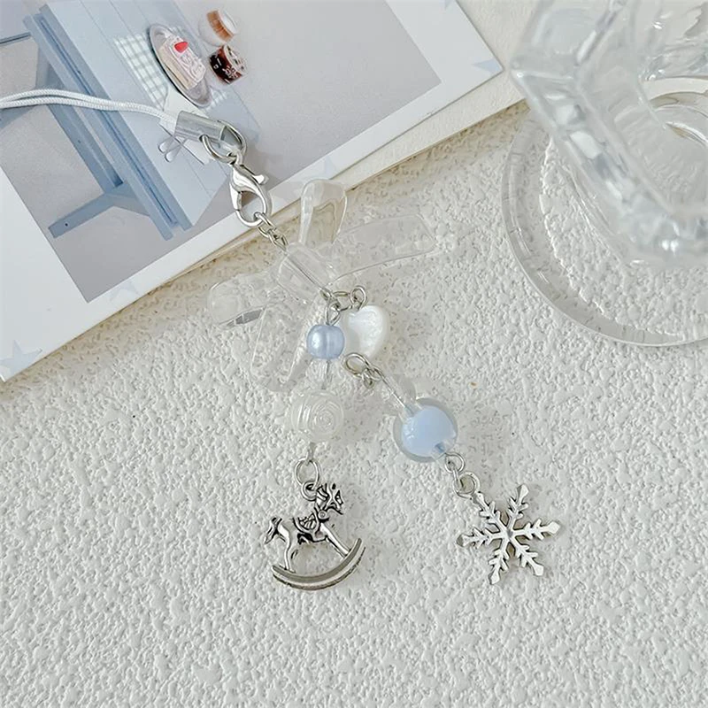 น่ารักโรแมนติกเกล็ดหิมะโทรจันโบว์โทรศัพท์มือถือ CHAIN Lanyard กระเป๋าแขวนเครื่องประดับจี้พวงกุญแจ Girly หวานอุปกรณ์เสริมของขวัญ