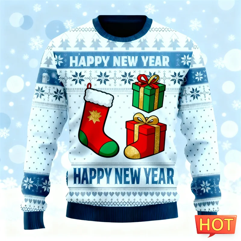 Pull de noël pour hommes, Simple, à la mode, Streetwear, imprimé en 3D, ample et respirant, col rond, nouvelle collection 2026