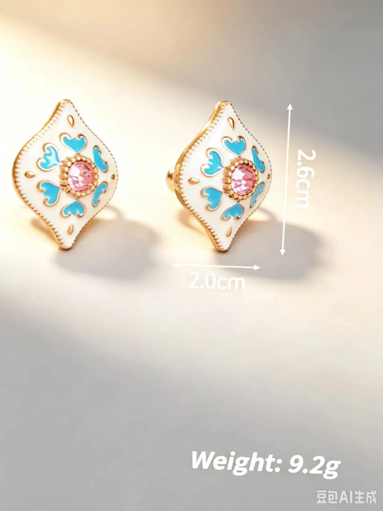 French vintage court style off-white oil-drip blue heart-shaped diamond stud earrings, matching earrings from the same series