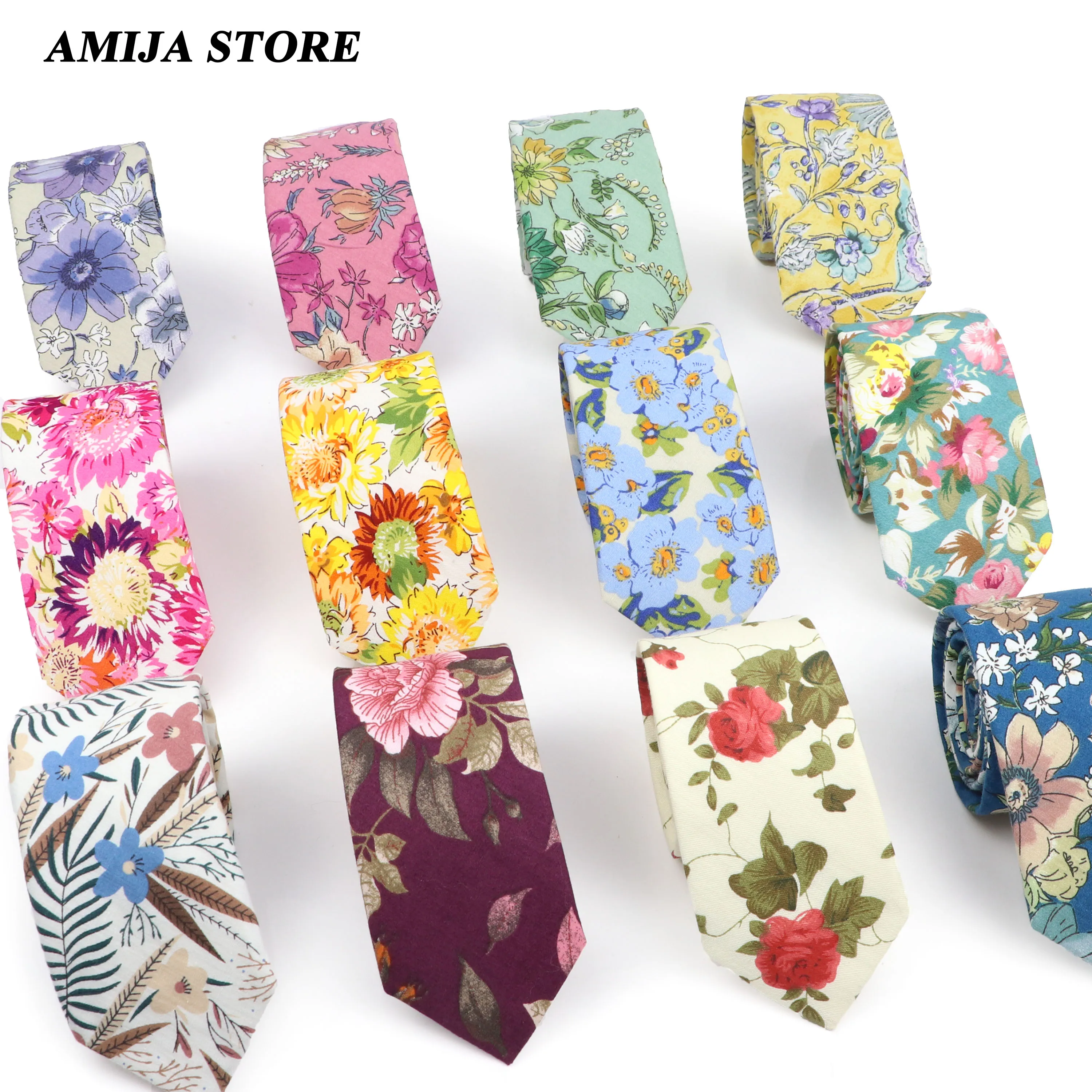 Men\'s 6CM Cotton Flower Tie Colourful Floral Ties Sunflower Rose Necktie For Man Narrow Slim Skinny Cravate Purple Yellow Neckti