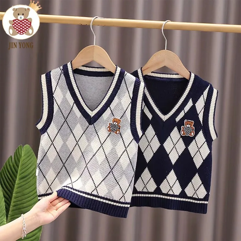 

Children pure cotton knitted vest baby boy vest made of pure cotton knitted vest children school of wind