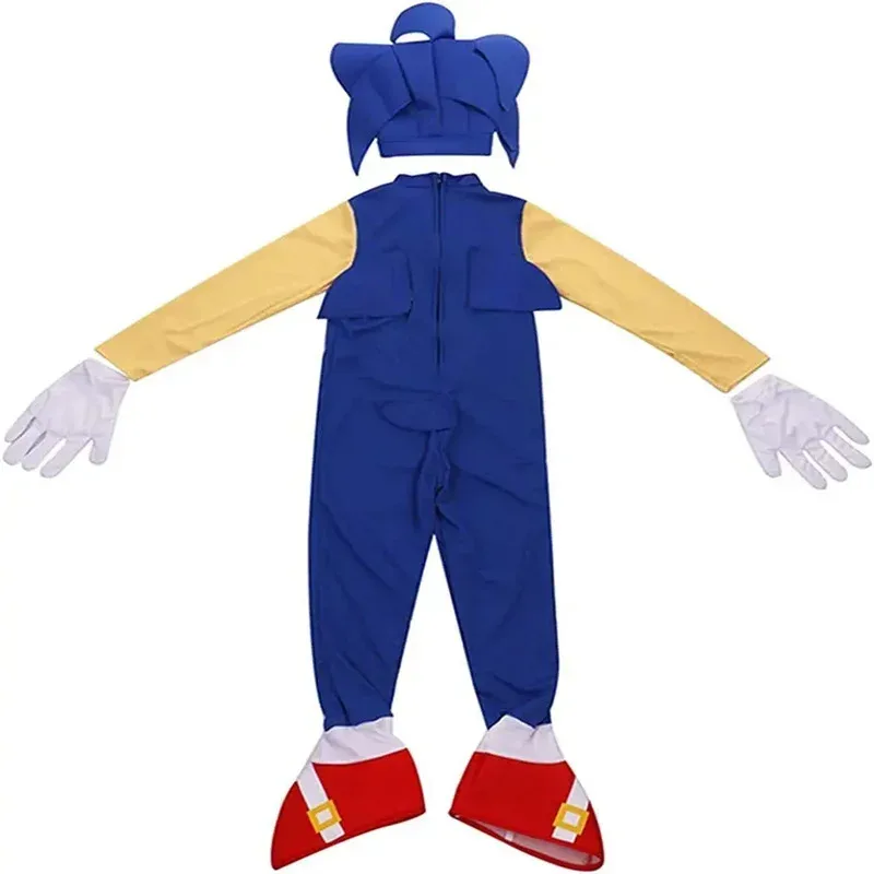 CyAnime-Disfraz de Sonic The Hedgehog para niños, mono de juego de erizo, conjunto de Cosplay de Halloween, accesorios de guantes blancos para volante