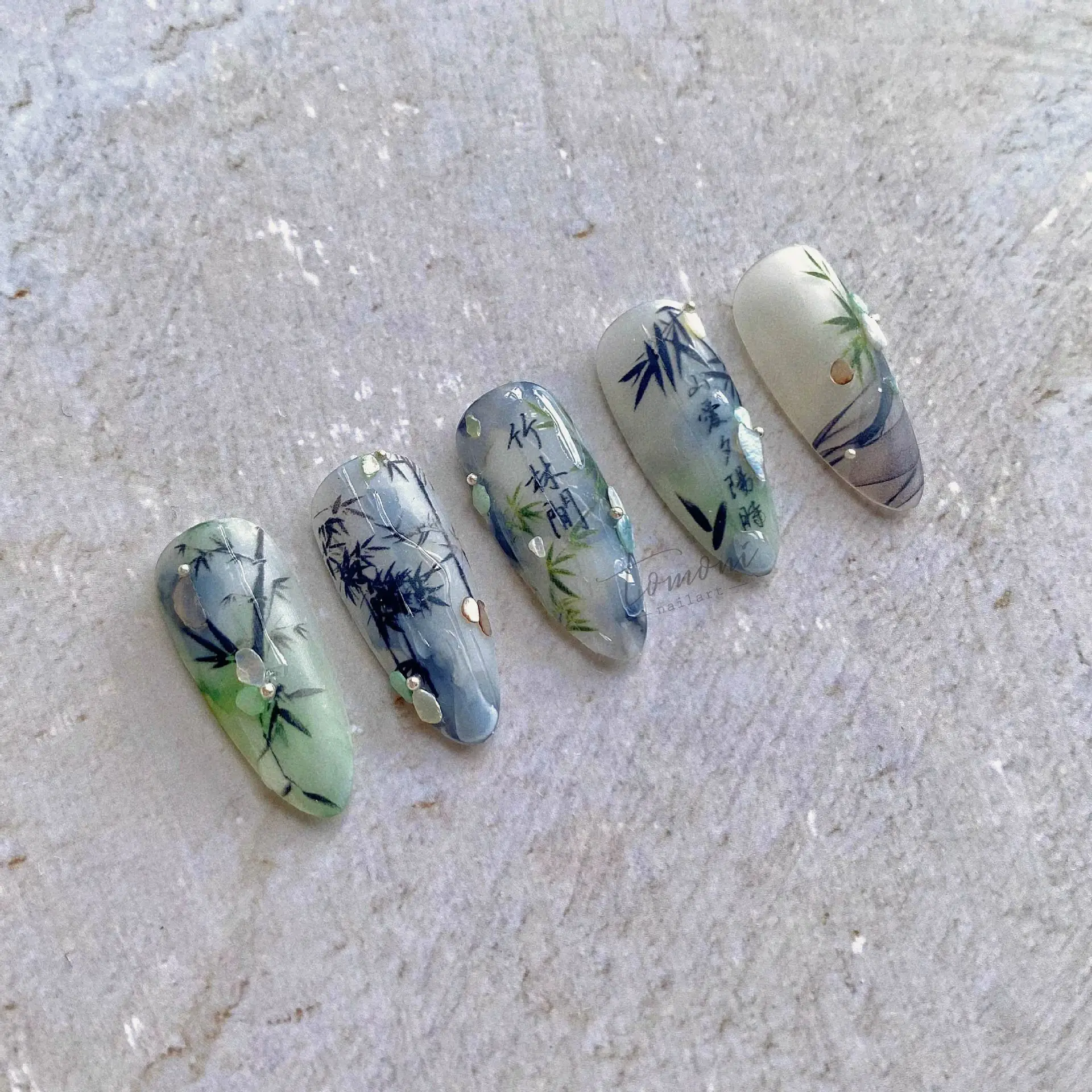 Plum Blossom Green Bamboo 3D Self Adhesive Nail Art Decorations Stickers Chinese Style Manicure Decals Wholesale Dropshipping