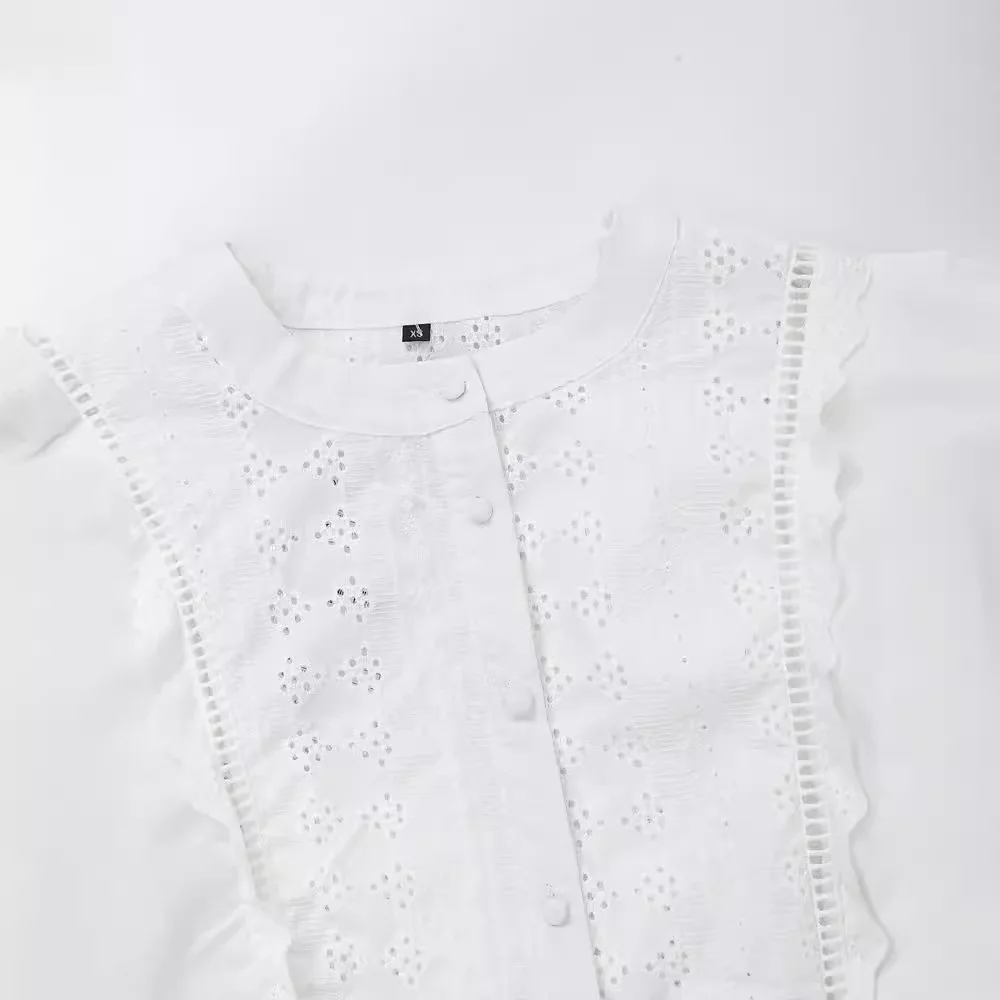 PRINTKAOIR Fashion White Embroidery Cotton Shirt Korean Style Streetwear Long Sleeve Shirt 2024 New Spring Summer Women S Shirts