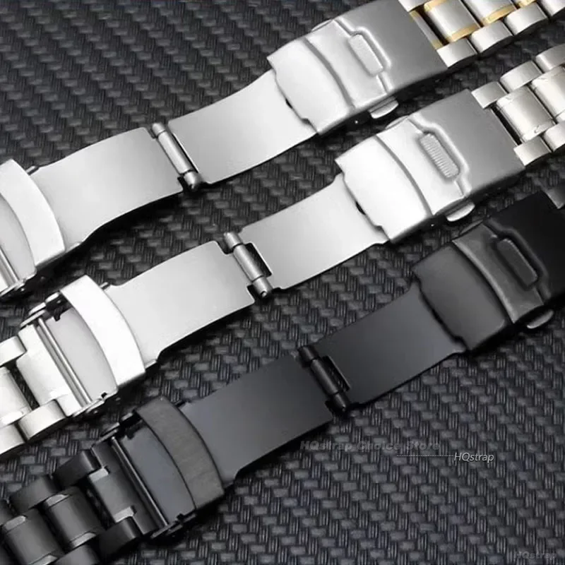 Pulseira de aço inoxidável sólida para Seiko, Universal Metal Wristband, Pulseira de substituição, Straight Arc End, 18mm, 20mm, 22mm, 24mm
