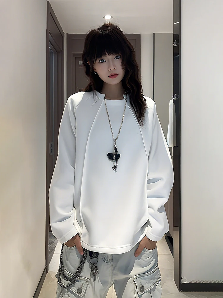 

White American Deconstructed Patchwork Men's Sweatirt Autumn Winter Heavyweight Hardwearing Long Sve T-irt oulder De...