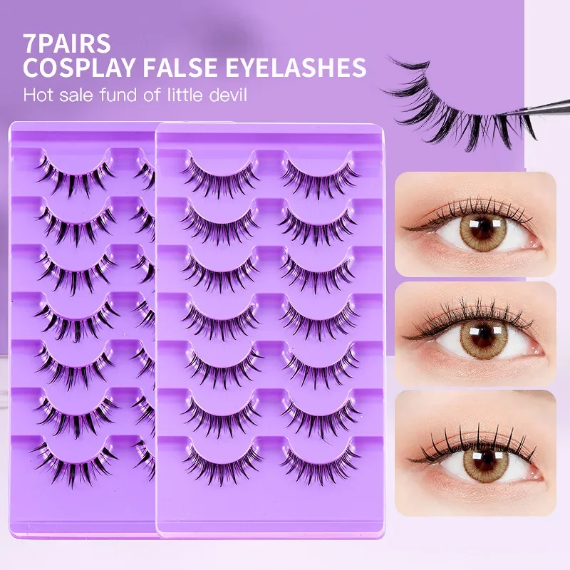 New Product Transparent Stems 7 Pairs of False Eyelashes Chemical Fiber Simulation Daily Eyelashes Spot Wholesale