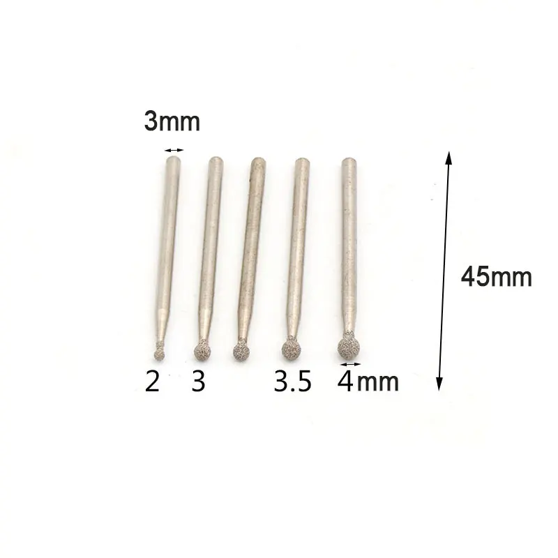 10pcs 2mm-4mm Ball Diamond & CBN Grinding Head Burr Point 3mm Shank Carving Engraving Bits for Jade Glass Dremel Rotary Tools