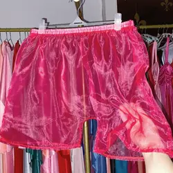 Verão malha organza brilhante shorts femininos casa ver através fino plus size casual dormir bottoms