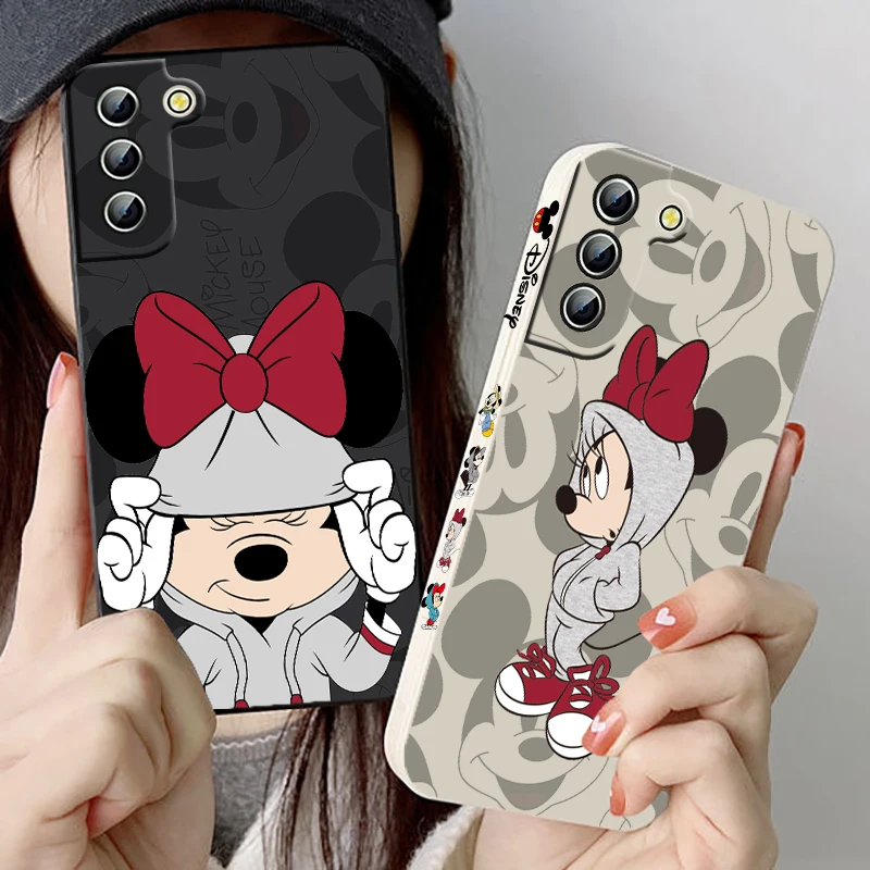 Disney-funda de Mickey y Minnie Mouse para Samsung Galaxy, carcasa Ultra líquida con cuerda izquierda, S23, S22, S21, S20 Pro, FE, Note 20 Plus