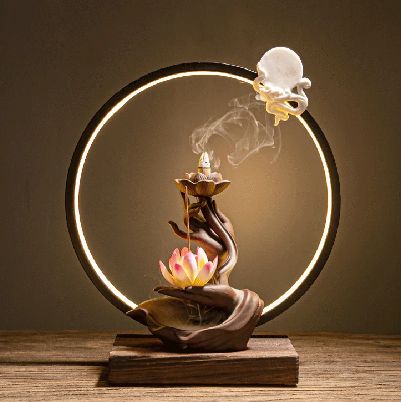 Handgefertigtes Weihrauchtablett aus Keramik mit Blumenfadenimitat – Aroma-Diffusor für Zuhause, Teestube, Lotusblatt-Basis, Buddha-Halle, Weihrauchbrenner – Detail 2