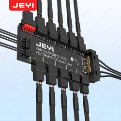 JEYI ARGB PWM 5 Way Fan Hub, Addressable 12V 4Pin PWM & 5V 3Pin ARGB 2-in-1 Hub, RGB Fan, RGB Strip Splitter