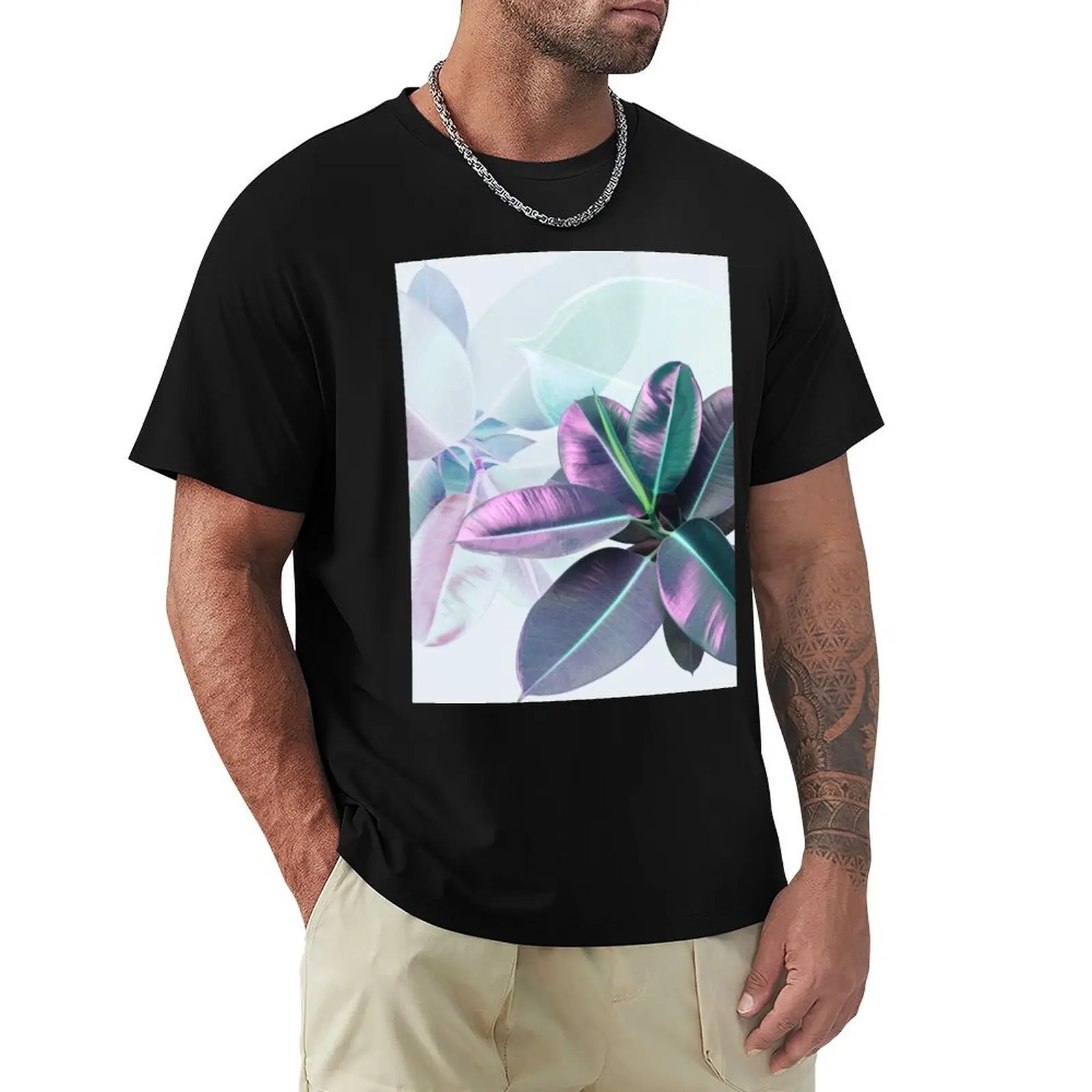 Violet Tropical Plant, Ficus Elastica T-Shirt anime stuff plus sizes Short sleeve tee t shirts for men graphic