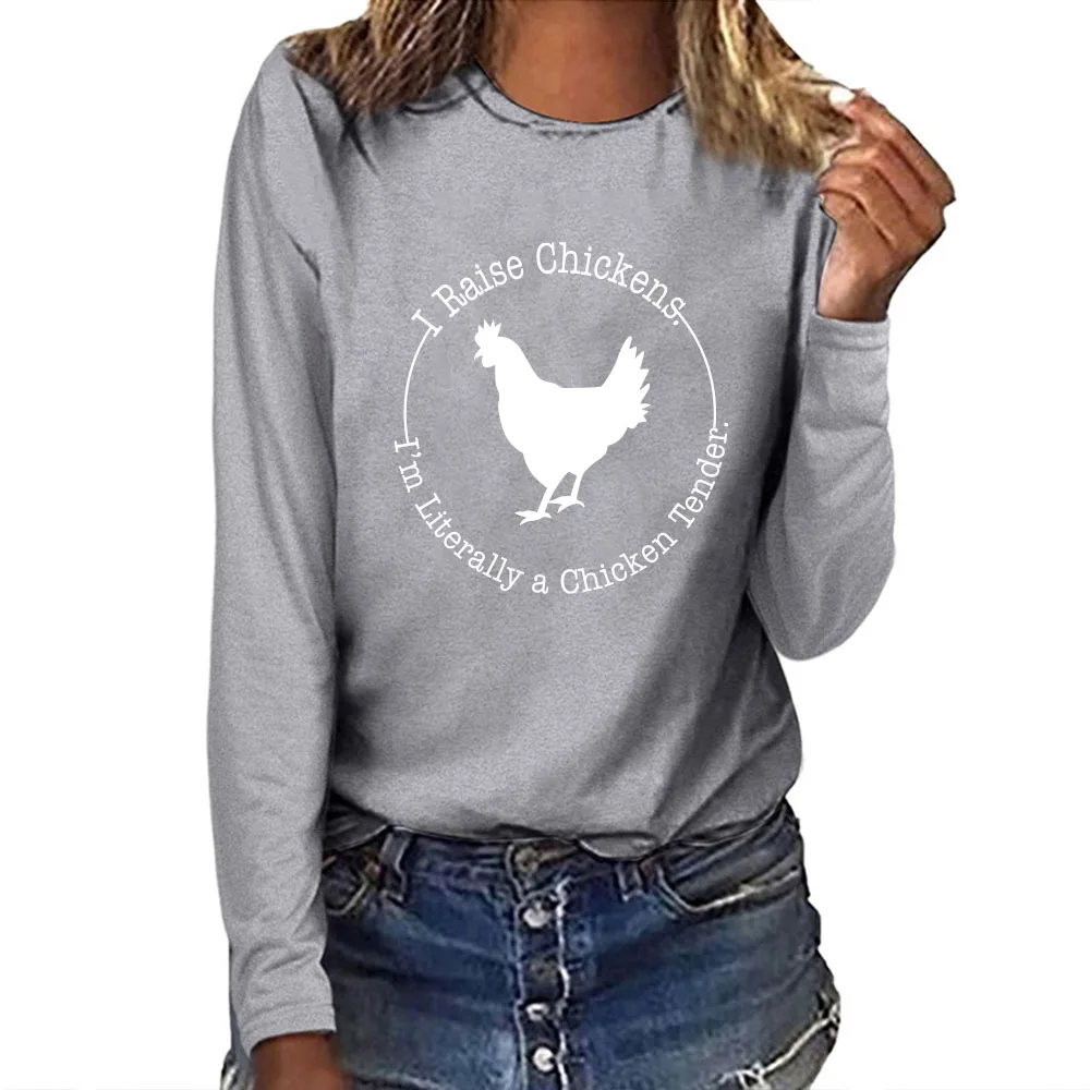 Seeyoushy I Baise Chickens I'm M Literally A Chicken Tender Hen Print Trend Women's Long Sleeve T-shirt Y2K Fashion Ladies Top