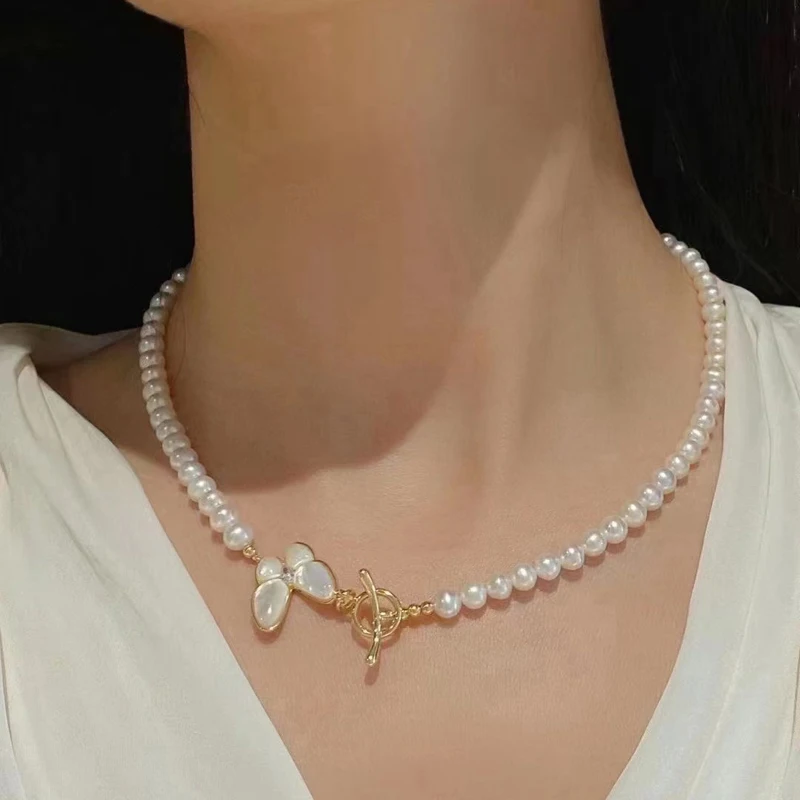 New Arrial Real Freshwater Pearl Necklace For Women,Gold Plated Natural Small Pearl Choker Necklace Korean Jewelry