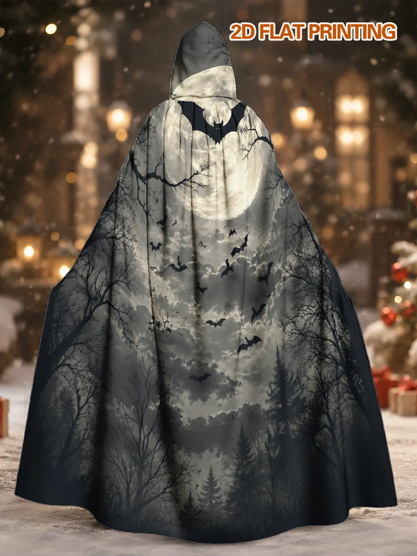 Customization 1pc, Halloween Costume Cloak With Halloween Night With Bats Print, Adult Witch Robe For Men And Women, Suitable Fo