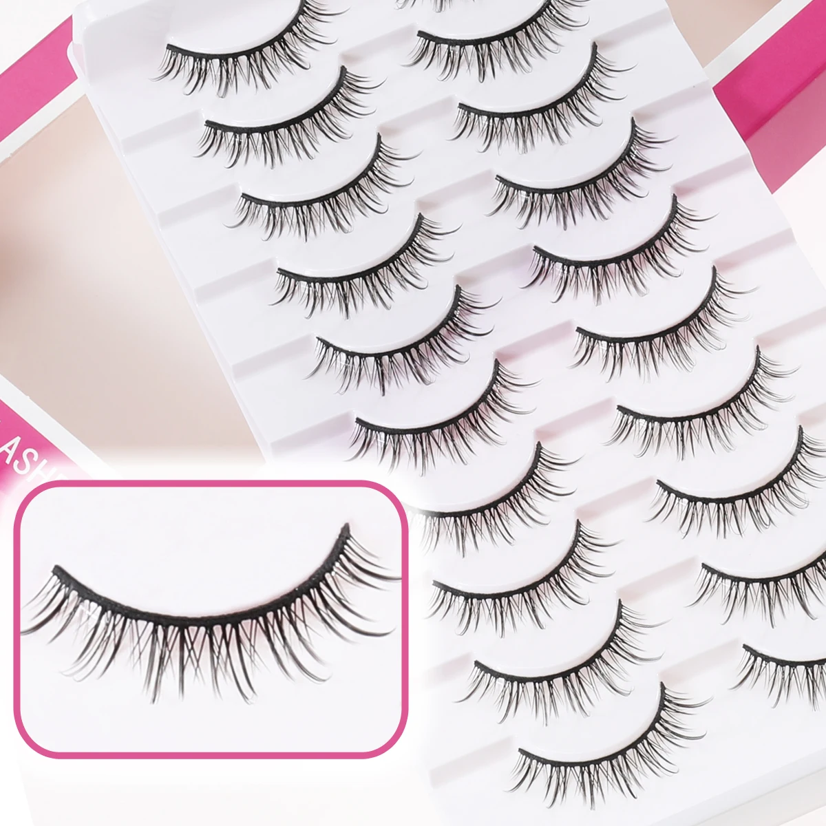 رموش Xuanfeiwu الطبيعية الواقعية المتناثرة ذات الشريط الكامل، رموش صناعية سهلة الاستخدام للمبتدئين، مكياج لتكبير العيون، رموش ذاتية التطعيم