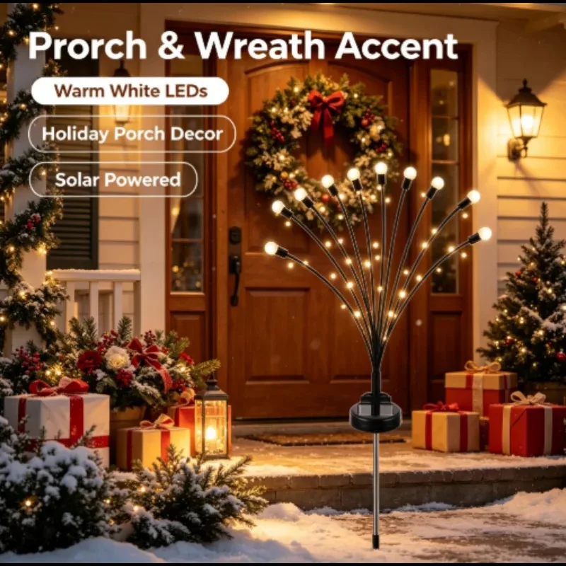 Solar Powered Firefly Lights, Waterproof Outdoor Warm White Garden Lights for Patio Pathway Yard Decor