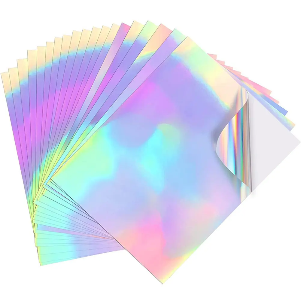 20 Sheets A4 Holographic Paper Stickers Waterproof Colorful DIY Craft Decals for Mug Car Window Calendar Notebook Photo Frame