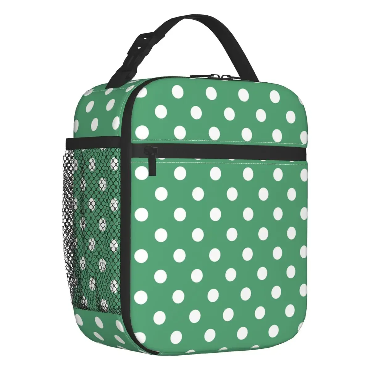 

Custom Green And White Polka Dots Lunch Bag Men Women Thermal Cooler Insulated Lunch Boxes for Children School