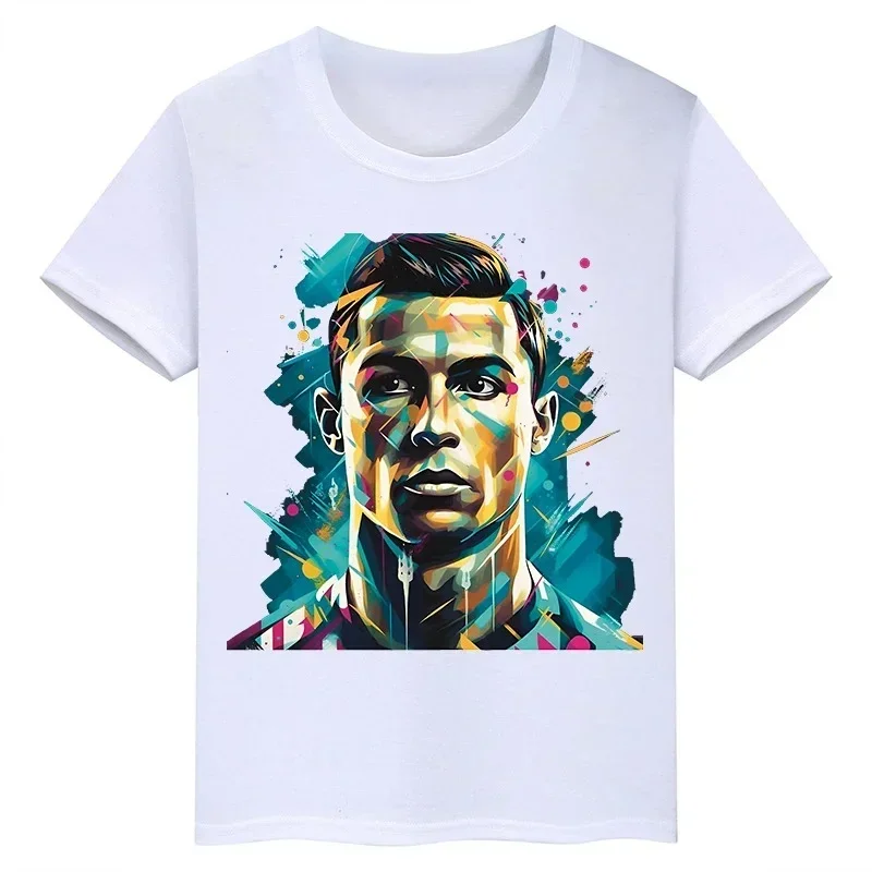 Ronaldo Cr7 Printed Children's T Shirt Summer Short Sleeve Casual Girl Boy Clothes Kid Tops Clothes Sportswear White Baby Tees