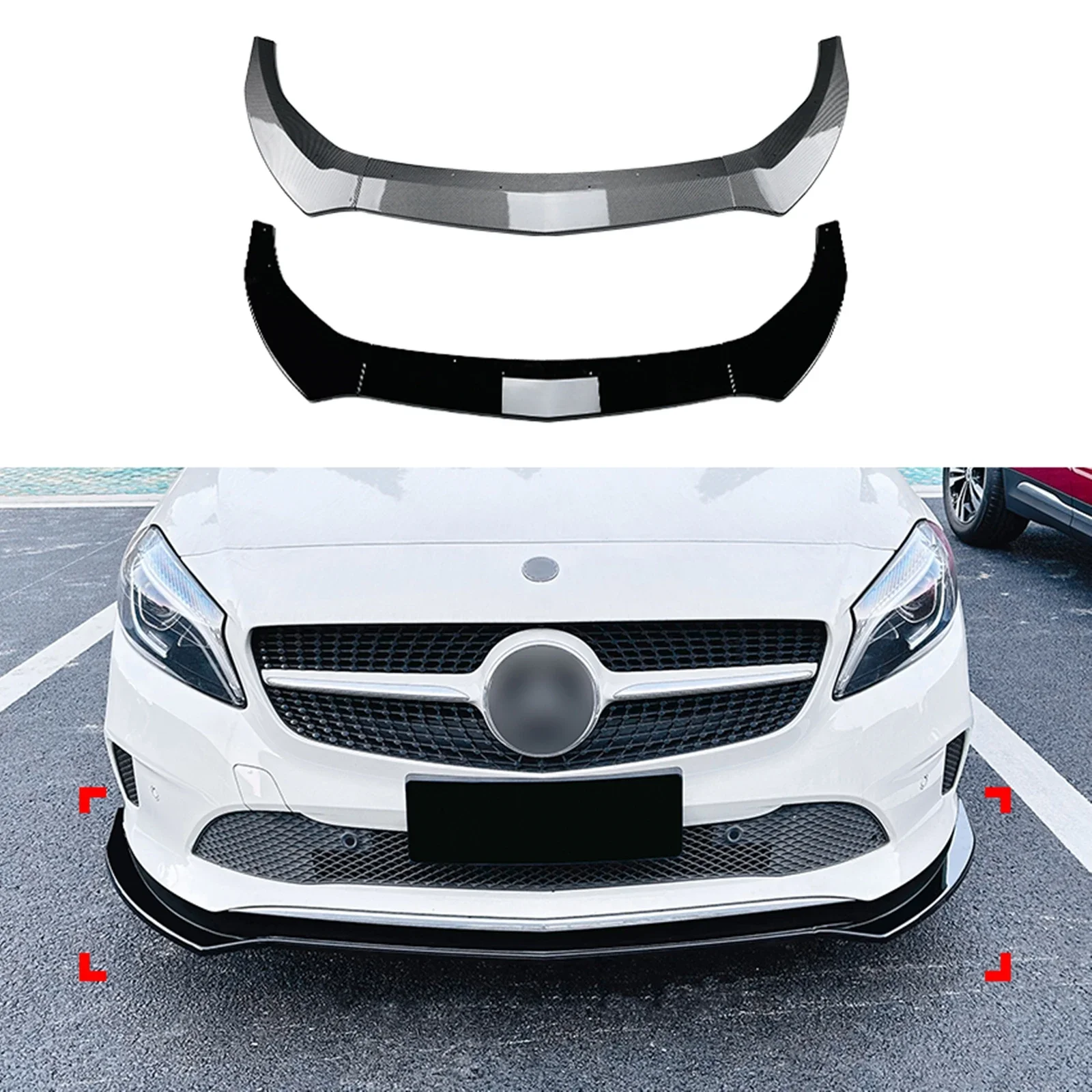 Olangdn Paraurti Anteriore Spoiler Labbro Per Mercedes Benz Classe A W176 2016-2018 Modelli Base In Fibra di Carbonio Look/Gloss Nero Inferiore Splitt