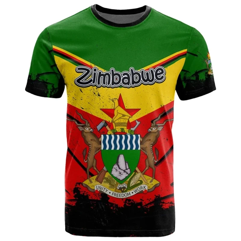 Zimbabwe National Flag Graphic T-shirt Summer Casual Streetwear Men\'s Fashion Loose Tee Shirts Boy Oversized Short Sleeve Tops