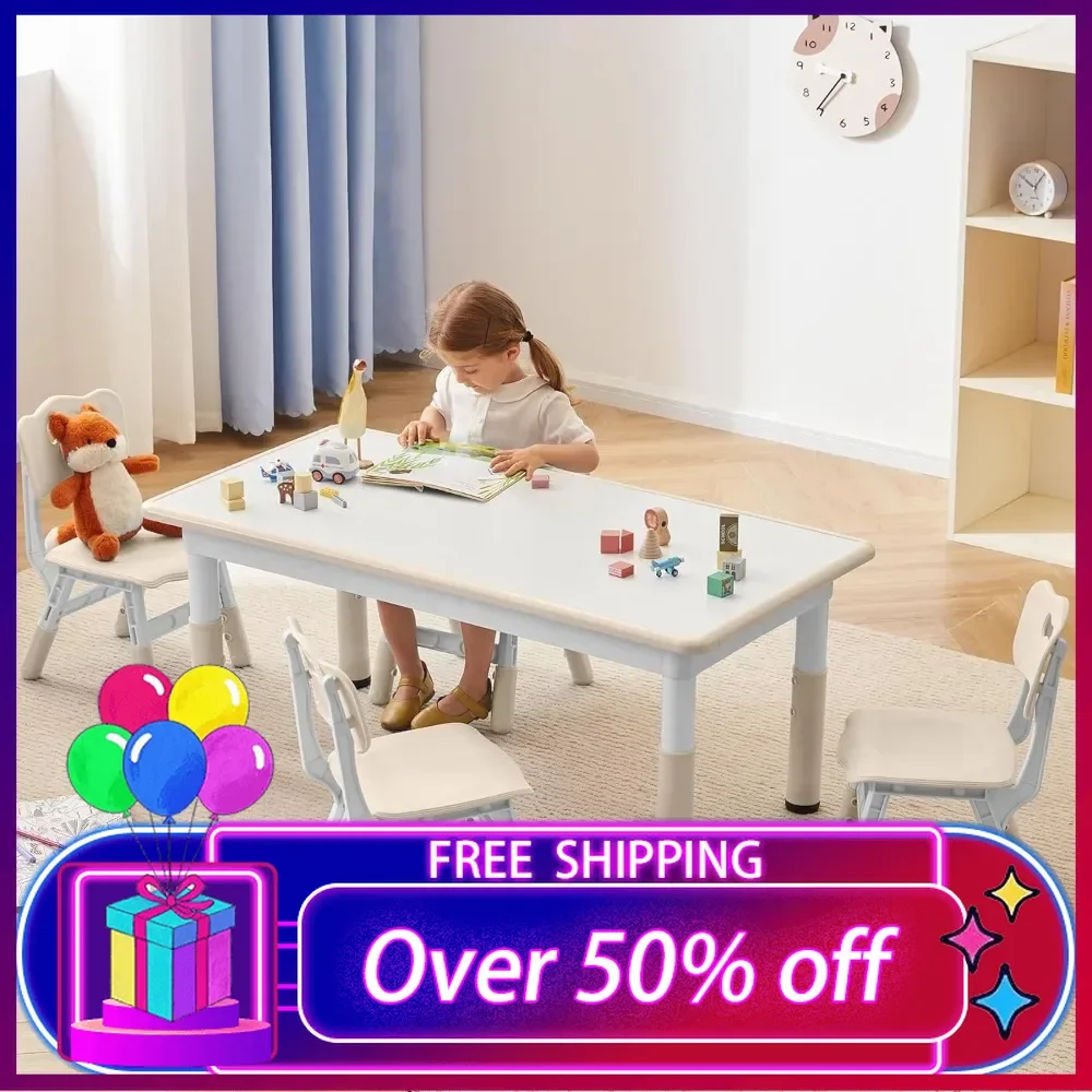 

Kids Study Table and Chairs Set, Height Adjustable Toddler Tables and Chair Set for Kids Ages 3-8, Graffiti Desktop