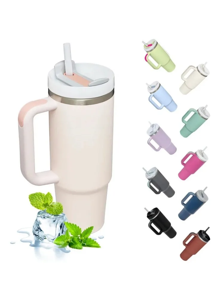 Insulated Tumbler with Hanlde 1200ml Metal Stainless Steel Vacuum Portable Straw Cup Large Thermal Mug for Hot and Cold Coffee