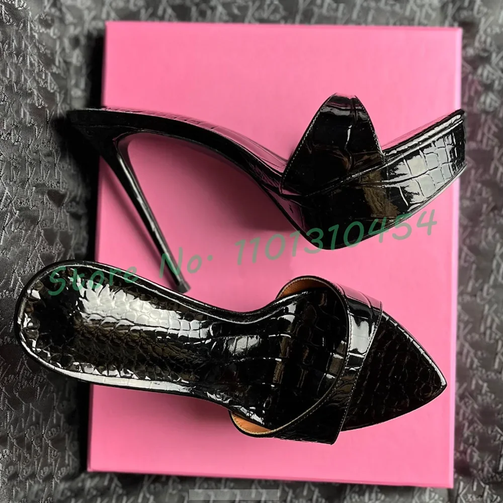 

Pointy Platform High Heels Slippers Women Summer Sexy Crystal Bling Outfit Shoes Ladies Crocodile Gold Party Clear Slippers