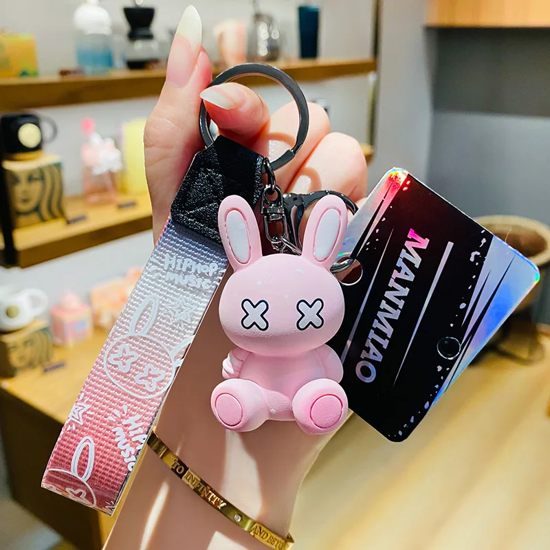 Creative Rhinestone Rabbit Keychains For Women Bag Pendant Keyrings Cute animal Key Chain Car Key Ring Holder Drop Shipping