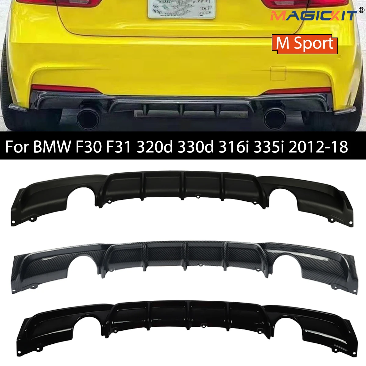 

MagicKit M Sport, диффузор заднего бампера для BMW F30 F31 320i 325i 328i 335i M-TECH 2012 2013-2018, одиночный глушитель с двойным выходом