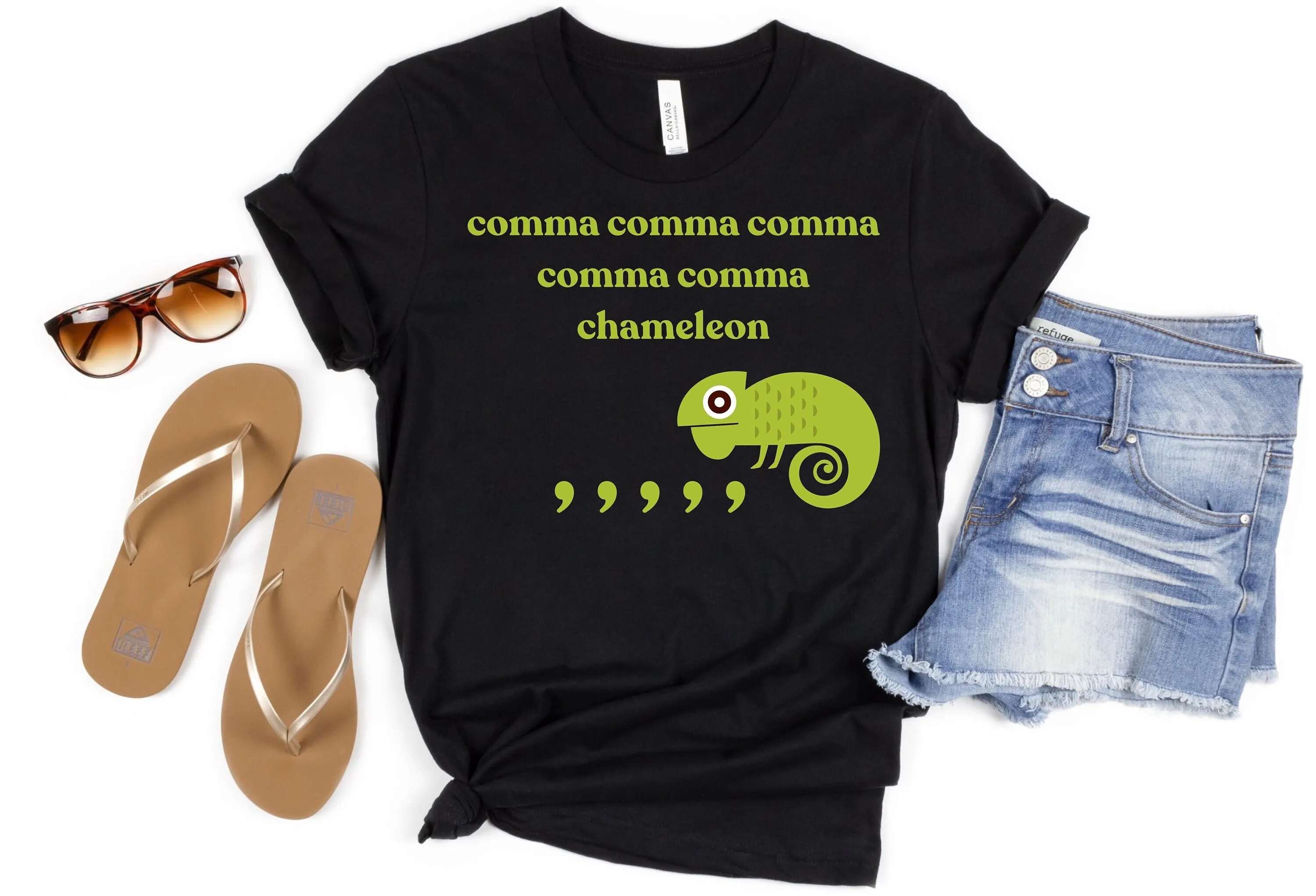 Comma Chameleon Punny Punctuation Nerd Teacher'S Day Writer Reptile Parent Animal Lover Song Pun Great Idea Women'S T Shirt