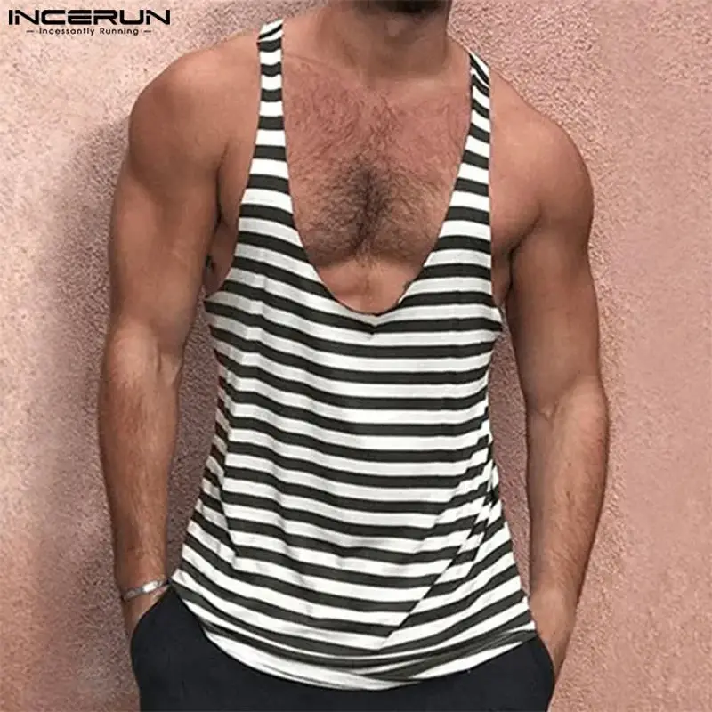 2024 Men Striped Tank Tops O-neck Sleeveless Casual Male Vests Summer Streetwear Cozy Loose Fashion Men Clothing S-5XL INCERUN