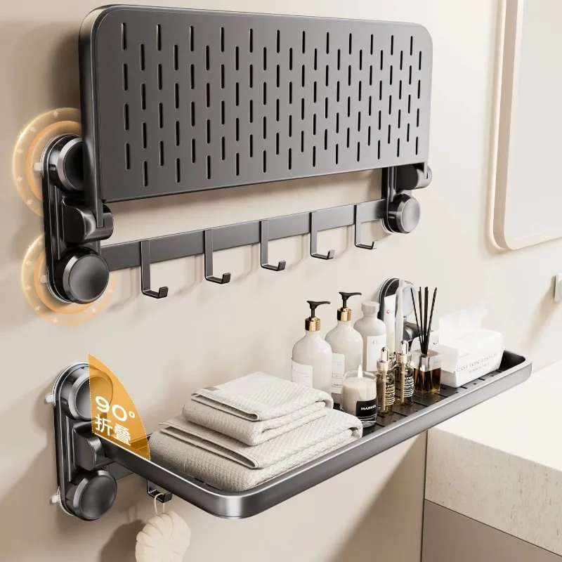 

Suction Cup Foldable Towel Rack - Space-Saving Wall-Mounted Bathroom Organizer for Hand Towels, No Drill Hanging Solution