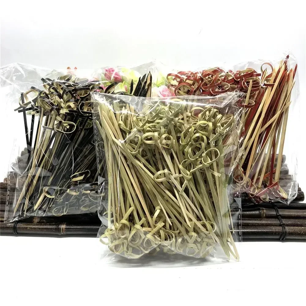 100pcs Cocktail Picks Disposable Bamboo Knot Stick 12cm Skewers Cocktail Picks Fruit Forks Barbeque Party Decoration Bar Tool