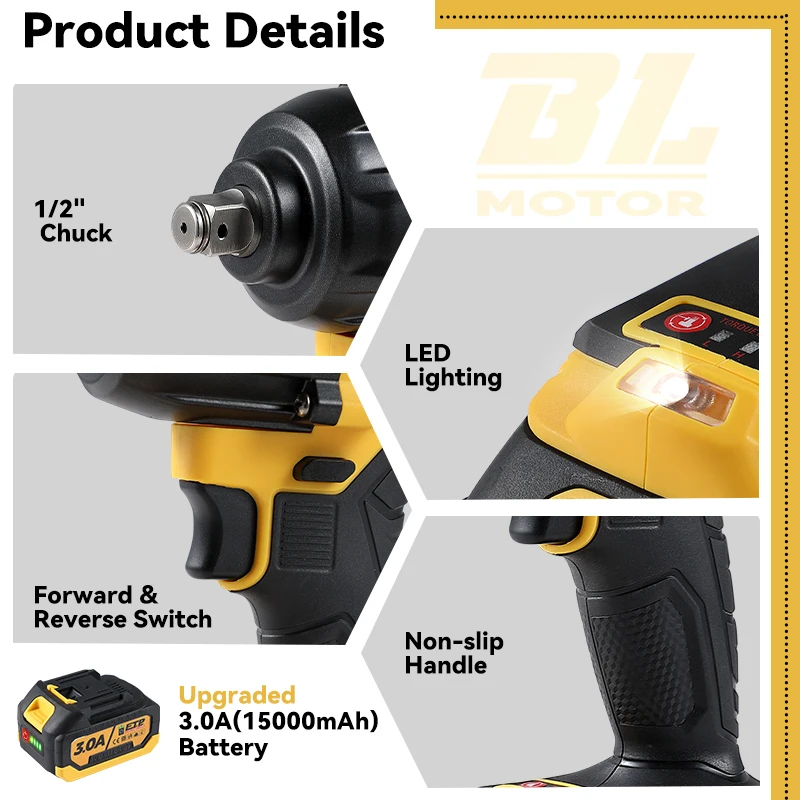 Imagem -04 - Babeq-chave Elétrica de Impacto Brushless Ferramenta Elétrica sem Fio Soquete 22 mm Atualizado Bateria 3.0a 1200n.m