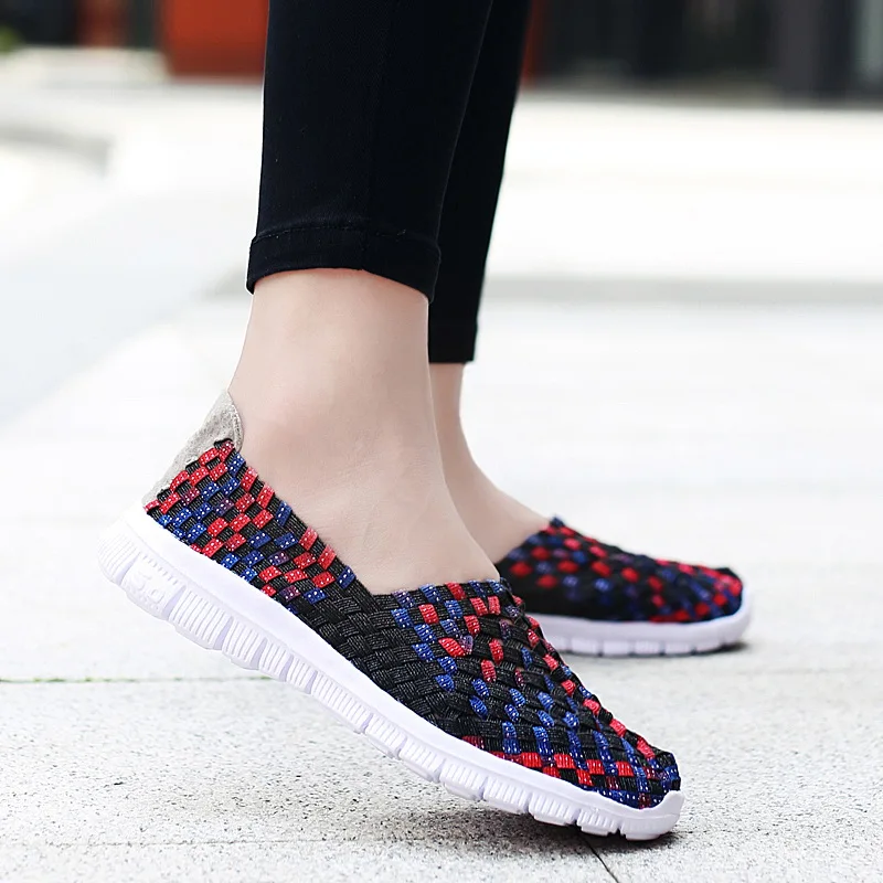 Women\'s Casual Shoes 2023 New Fashion Elastic Band Weave Flat Shoes Breathable Sneakers Lightweight Walking Shoes Zapatos Mujer