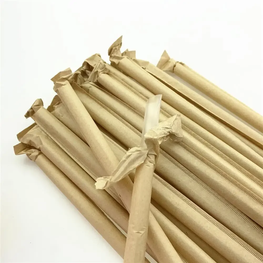 使い捨て透明クラフト紙,個別包装,大きな厚いストロー,50個