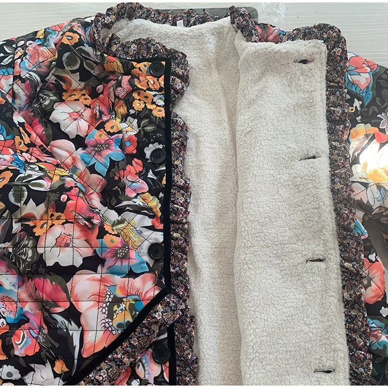 Abrigo de algodón con estampado Floral para mujer, chaqueta acolchada de manga larga, gruesa y cálida, ropa de otoño e invierno