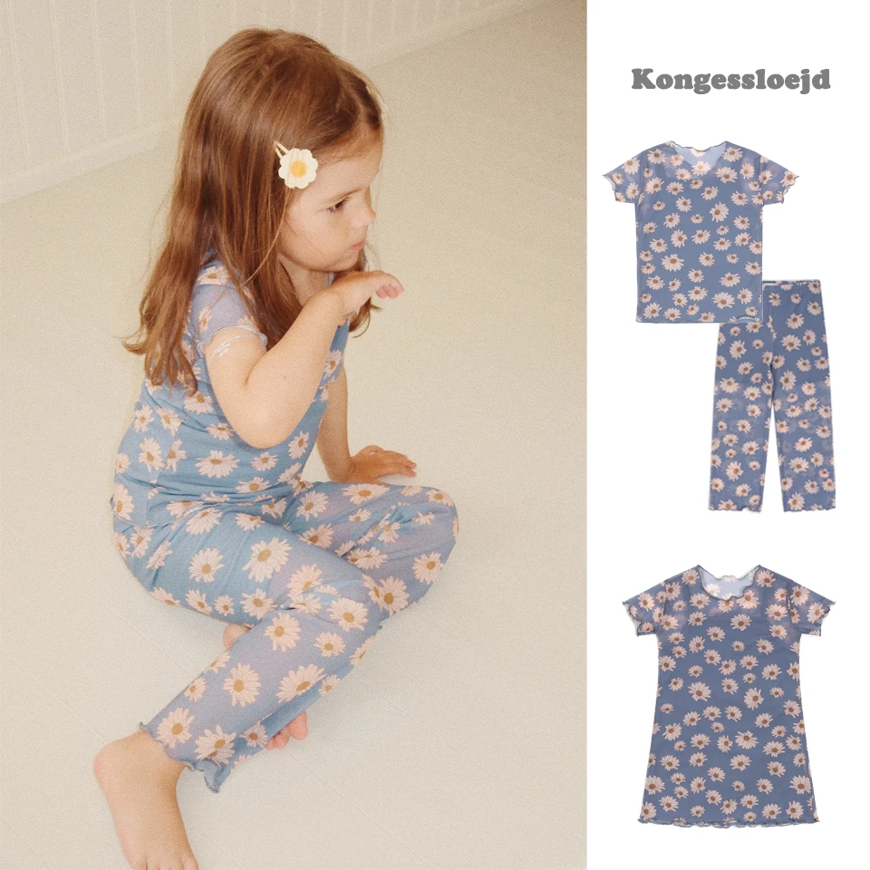 

Summer Girls Daisy Mesh Dress 2024 KS Kids Cute Floral T-shits Tops Pants Set Children Soft Voile Clothes Suit Princess Dresses