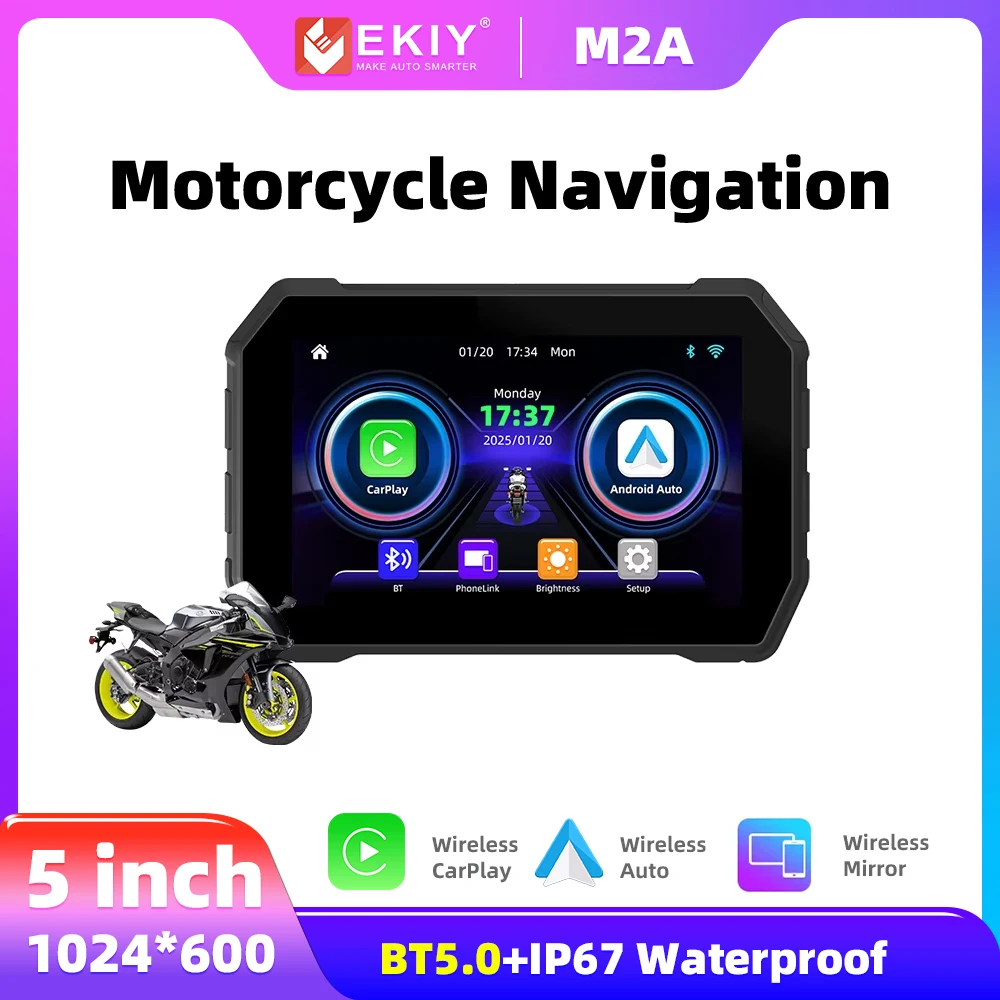 

EKIY 5 Inch Motorcycle Carplay Wireless CarPlay Android Auto Navigation Motorcycle IP67 Waterproof Touch Screen for Motorcycle