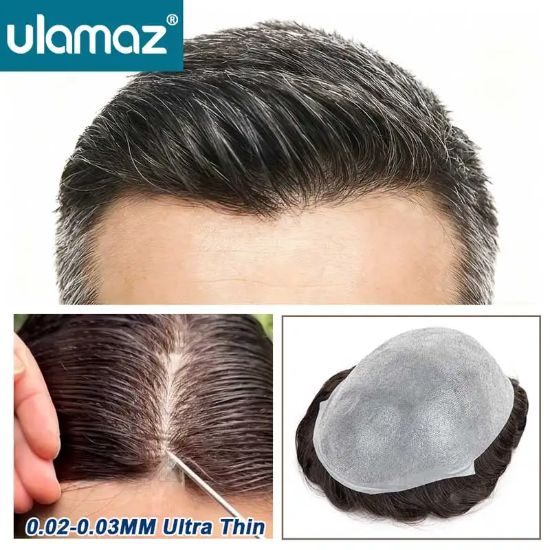 

Самый тонкий мужской протез для волос 0,02-0,03 мм, реалистичный парик, мужской парик, ультратонкий необнаружимый мужской парик, человеческие волосы