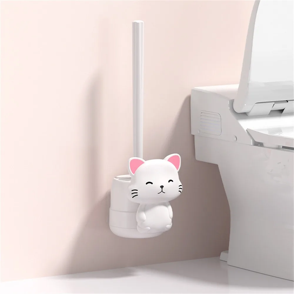 Toilet Brush No Dead Angle Cute Cat Base Sanitary Brush Home Bathroom Accessories Toilet Brush Set Toilet Wall Hanging Household