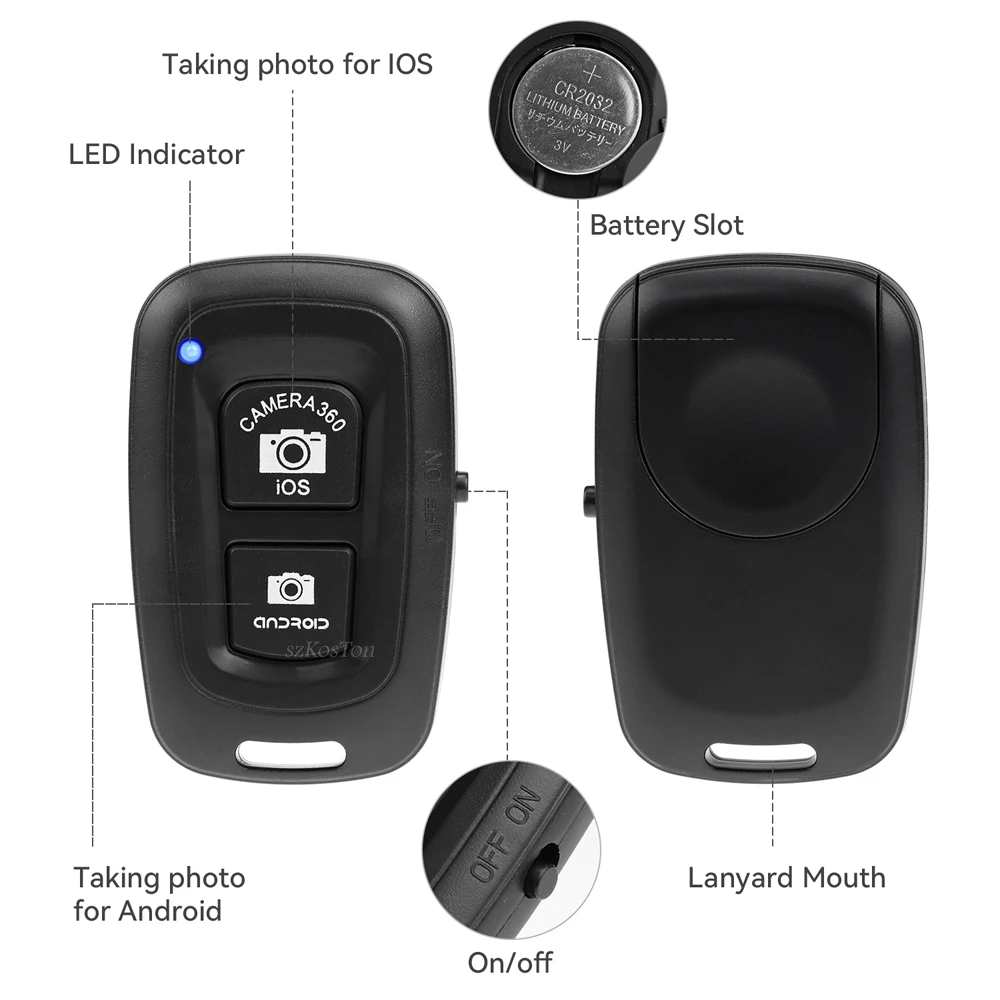 Disparador remoto para teléfono, Control inalámbrico compatible con Bluetooth para monopié, botón obturador para cámara fotográfica, accesorio para