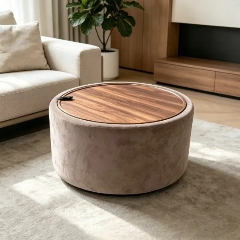 Cream wind round coffee table living room household small apartment creative light luxury high-end storage storage tea table
