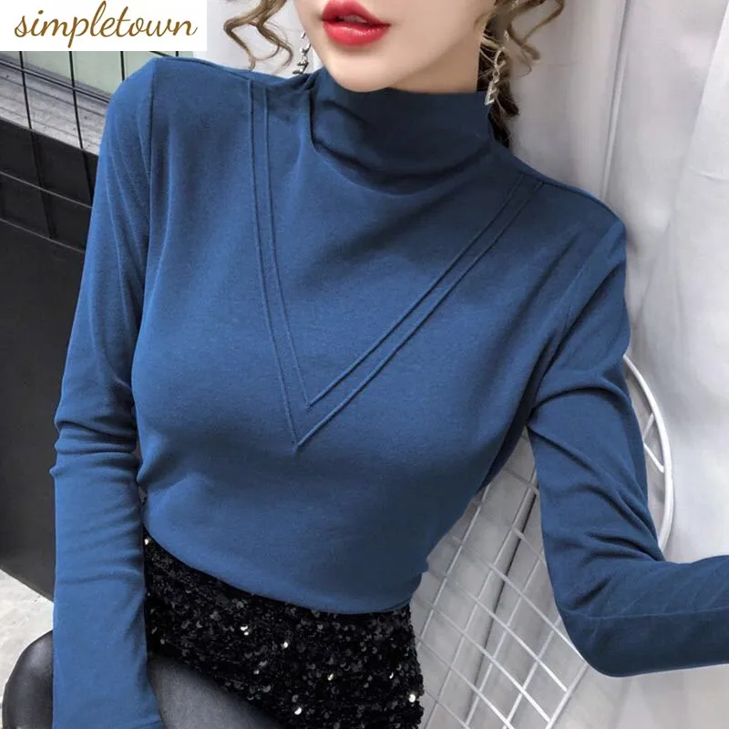 

2023 Autumn and Winter Korean Version New High Collar Women's T-shirt Fashion Slim Fit Women's Top Trend