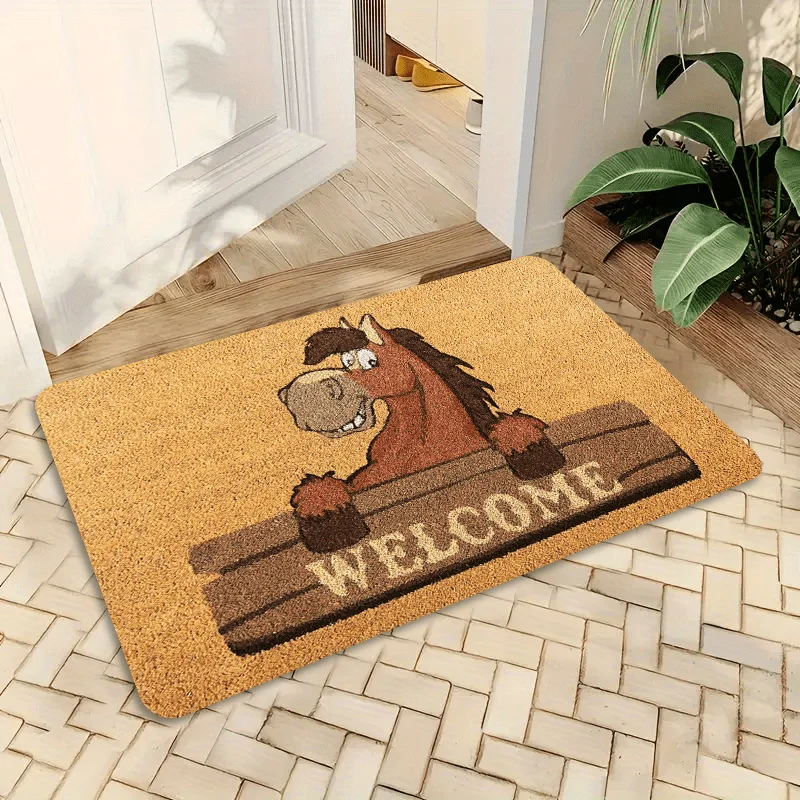 VIKAMA Whimsical Cartoon Horse-Themed Doormat Noise-Reducing, Non-Slip Entrance Mat Hallway Rug, Bedside Carpet Home Decor