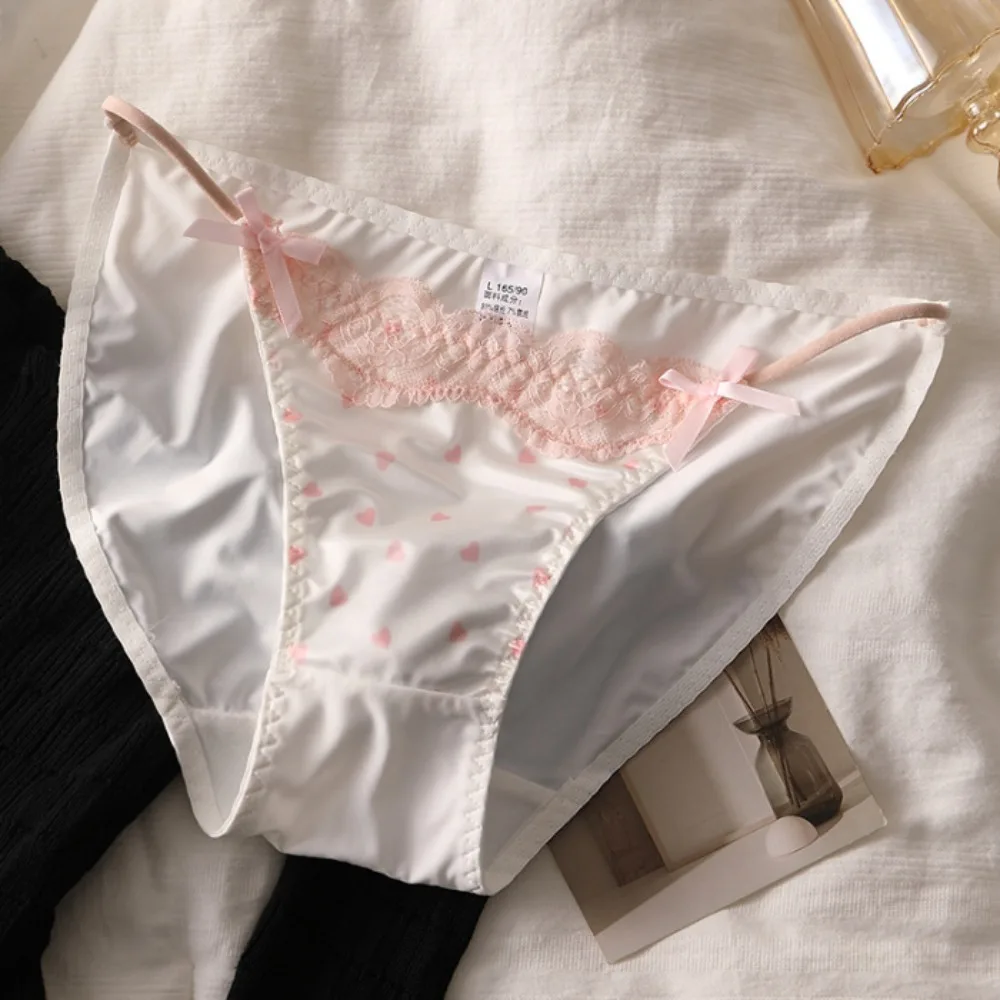 

Soft Low Waist Lace Panties Heart Cotton Crotch Underwear for Women Lingerie Satin Silk Mesh Lace Briefs Girl